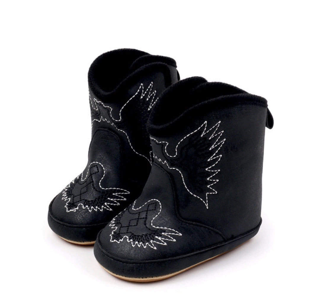 Black Pleather Baby Boots with Velcro