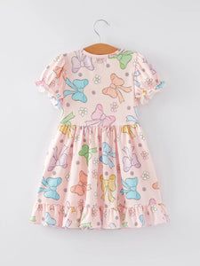 Colorful Bow Print Ruffles Girls Dress