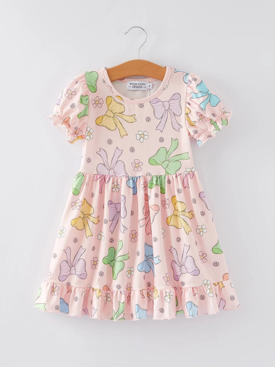 Colorful Bow Print Ruffles Girls Dress