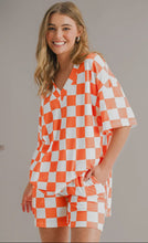 Load image into Gallery viewer, Checkered Print V Neck Top &amp; Shorts Lounge Set