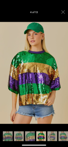 Mardi Grass Sequin Color Block Crop Top