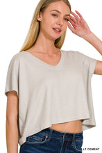 Load image into Gallery viewer, Soft Melange V-Neck Drop Shoulder Cropped Top
