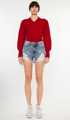 Kan Can High Rise Rainbow Thread Denim Shorts