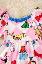 Load image into Gallery viewer, Diamond Pattern Dr.Seus* Printed Dress with Bubble Sleeve &amp; Sequins Hem