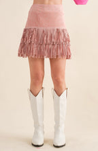 Load image into Gallery viewer, Suede Star Silver Studded Tiered Fringe Mini Skirt