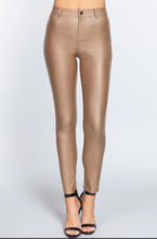 Load image into Gallery viewer, Khaki Faux Leather Coated Long Skinny Bottoms