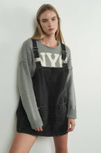 Load image into Gallery viewer, Denim Overall Mini Dress In Denim &amp; Black Denim