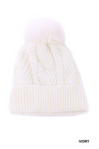 Warm Woven Knitted Lined Pom Beanie