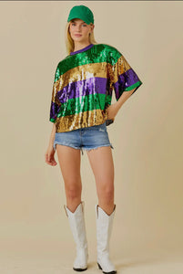 Mardi Grass Sequin Color Block Crop Top