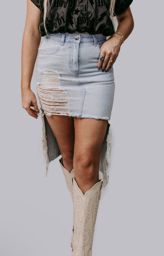 Plus Size High Low Denim Maxi Skirt