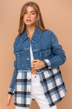 Load image into Gallery viewer, Denim Quilted Plaid Mix Oversized Jacket