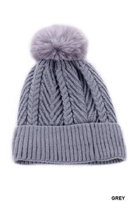 Warm Woven Knitted Lined Pom Beanie