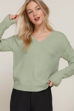 Load image into Gallery viewer, Long Sleeve V-Neck Raised Seam Detail Sweater