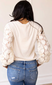 Miss Perfect Cream Floral Mesh Sleeve Top
