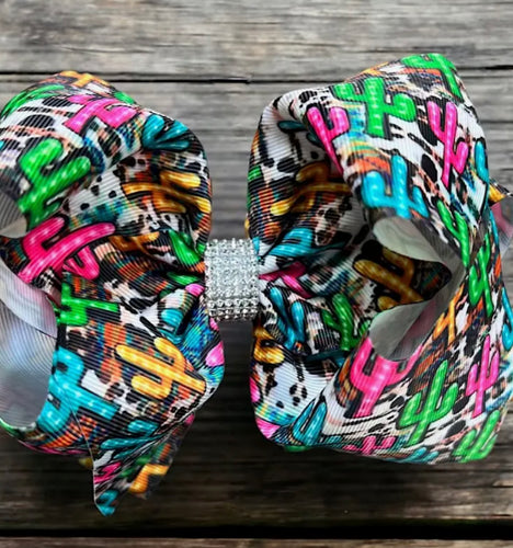 Multi-Color Cactus Printed Hair Bow