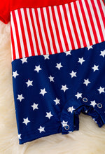 Load image into Gallery viewer, Patriotic 3 Block Baby Romper with Snaps