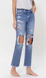 Mid Rise Crop Straight Jeans