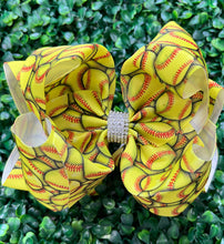 Load image into Gallery viewer, Softball Printed Double Layer Hair Bow