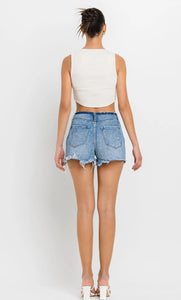 High Rise Bandelss Distressed Shorts