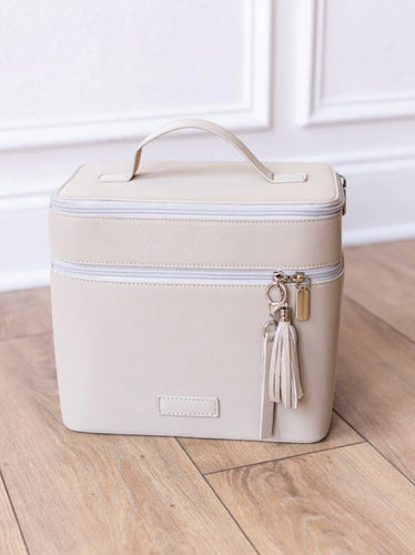 The Delilah Beige Leather Duo Vanity Case