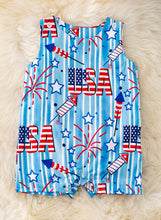 Load image into Gallery viewer, Patriotic Printed Boys Baby Romper W/Snaps