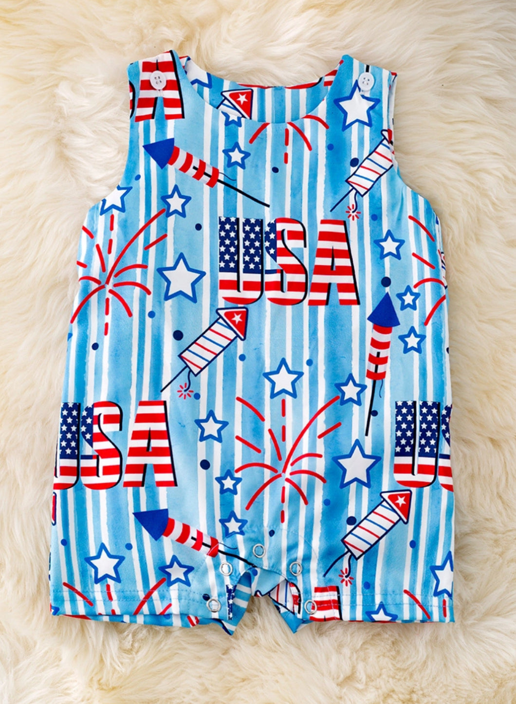 Patriotic Printed Boys Baby Romper W/Snaps