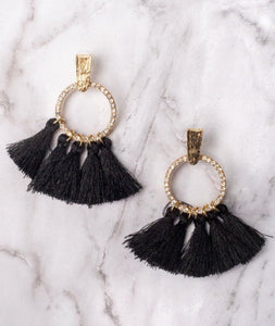 Party In LA Blinged Circle Stud With Black Tassels