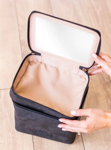 Roseate Opulence: The Black Leather Duo Vanity Case