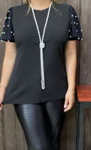 Load image into Gallery viewer, Black Top With Pearl Short Sleeves
