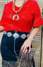 Load image into Gallery viewer, Red Sequin Top With Ruffle Sleeves