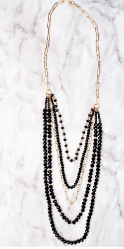 Late Nights In New York City Black Crystal Layered Gold Linked Necklace