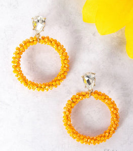 Double Trouble Orange Beaded Hoop Earring