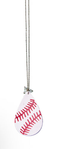 Teardrop Leather Baseball Pendant on Silver Chain