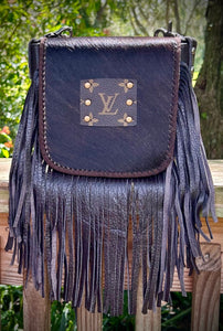 Upcycled Lv Cowhide Leather Fringe Crossbody Bag Western