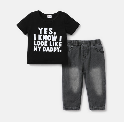 2pcs Baby Boy Letter Print T-Shirt & Straight Fit Jeans Set