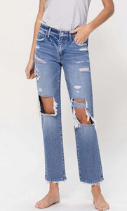 Mid Rise Crop Straight Jeans