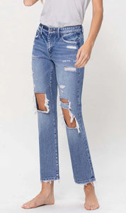 Mid Rise Crop Straight Jeans