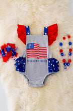 Load image into Gallery viewer, In God We Trust, Gray USA Flag Printed Onesie