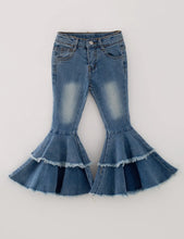 Load image into Gallery viewer, Double Layer Light Blue Bell-Bottoms Denim Jeans Pants Elastic