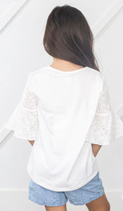 Girls Mauvelous Lace Bell Sleeve Top In White