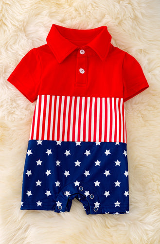 Patriotic 3 Block Baby Romper with Snaps