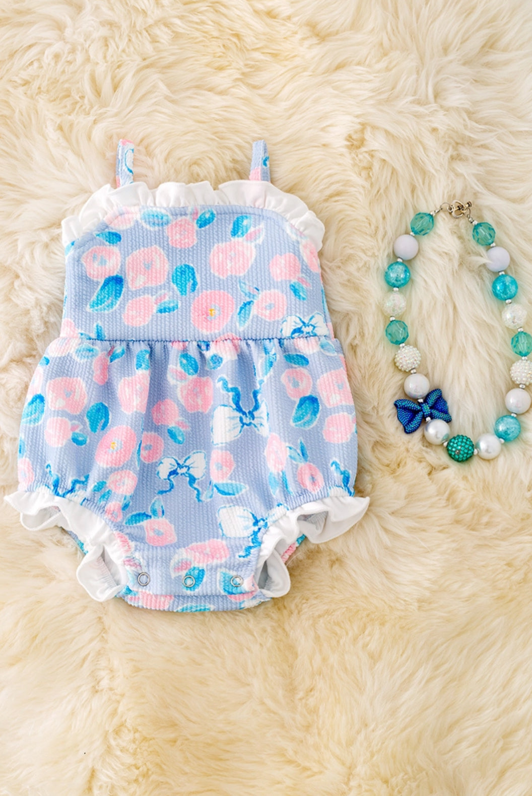 Coquette Blue Rose Printed Romper