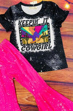 Load image into Gallery viewer, Kids Cowgirl Printed Short Sleeve Top With Pink Bell Bottoms 2pc. Set