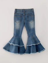 Load image into Gallery viewer, Double Layer Light Blue Bell-Bottoms Denim Jeans Pants Elastic