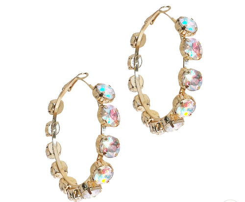 *Restock* Gold Hoops With AB Stones - Aurora