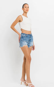 High Rise Bandelss Distressed Shorts