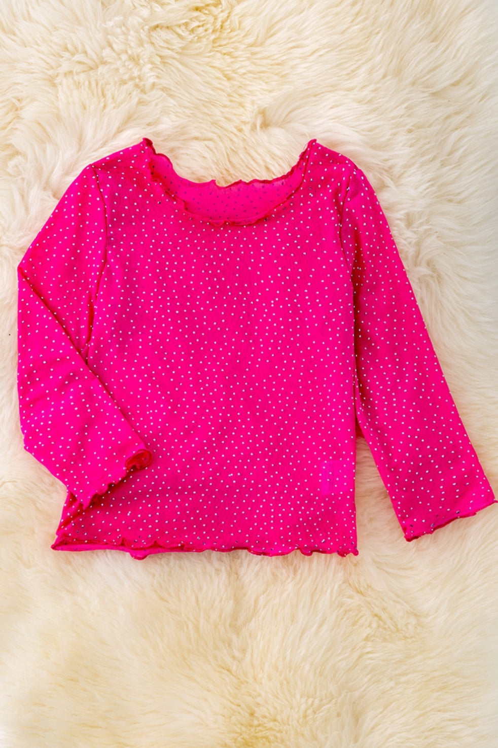 Hot Pink Long Sleeve Mesh Top with Rhinestones