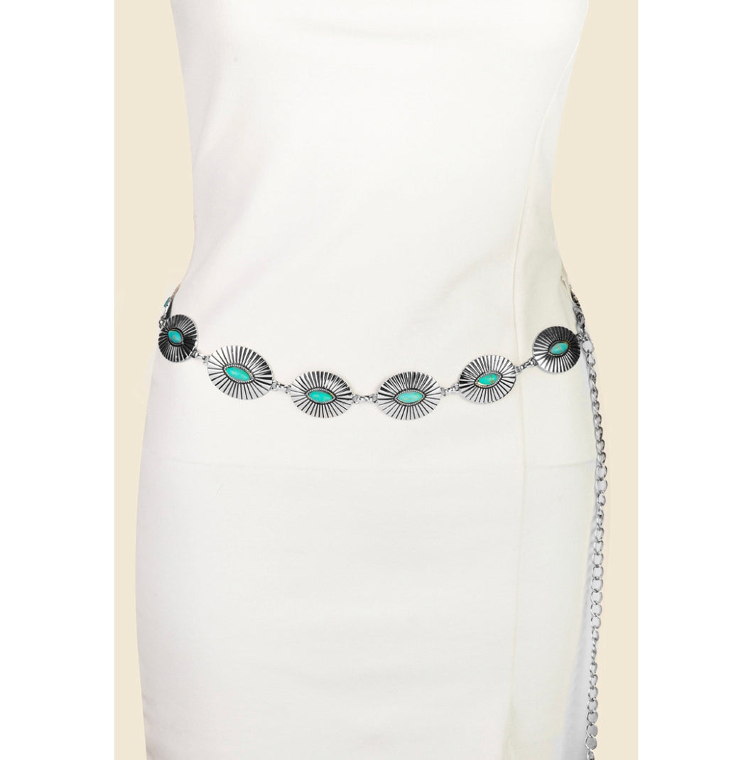 Turquoise Concho Disc Western Chain Belt