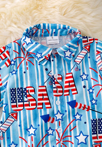 Patriotic USA Printed Button Up Shirt