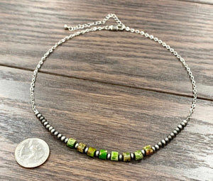 Green Colored Gemstone Choker Necklace